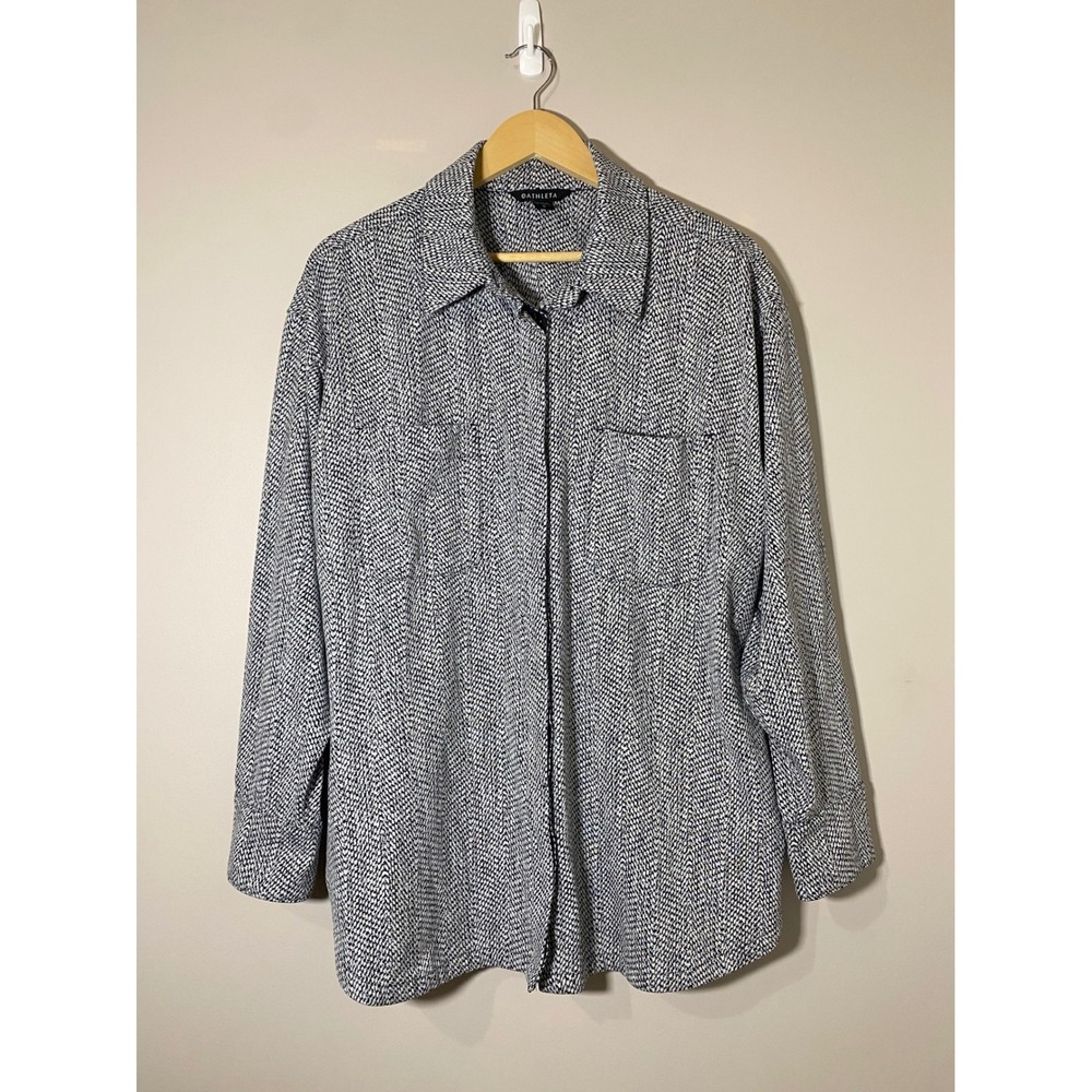 Athleta Textured Shirt Jacket Black White Patterned Button Down Shacket Womens L